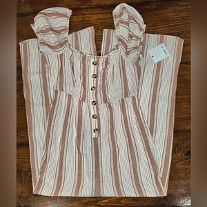 O'Neill Striped Button Jumpsuit in Rust & White w/capped Sleeves. CUTE!!! Sz XS